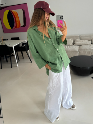 OVERSIZE LINEN SHIRT MATCHA 