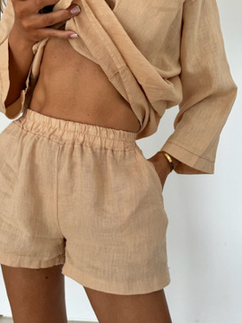 LINEN SHORTS CARAMEL