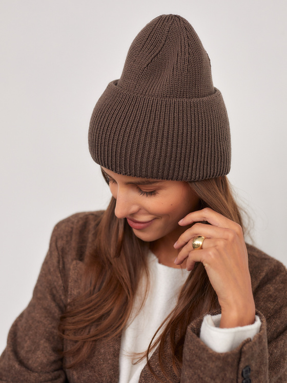 MERINO WOOL BROWN BEANIE 